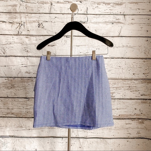 TOPSHOP Blue & White Gingham Ruffled Mini Skirt - Picture 4 of 5